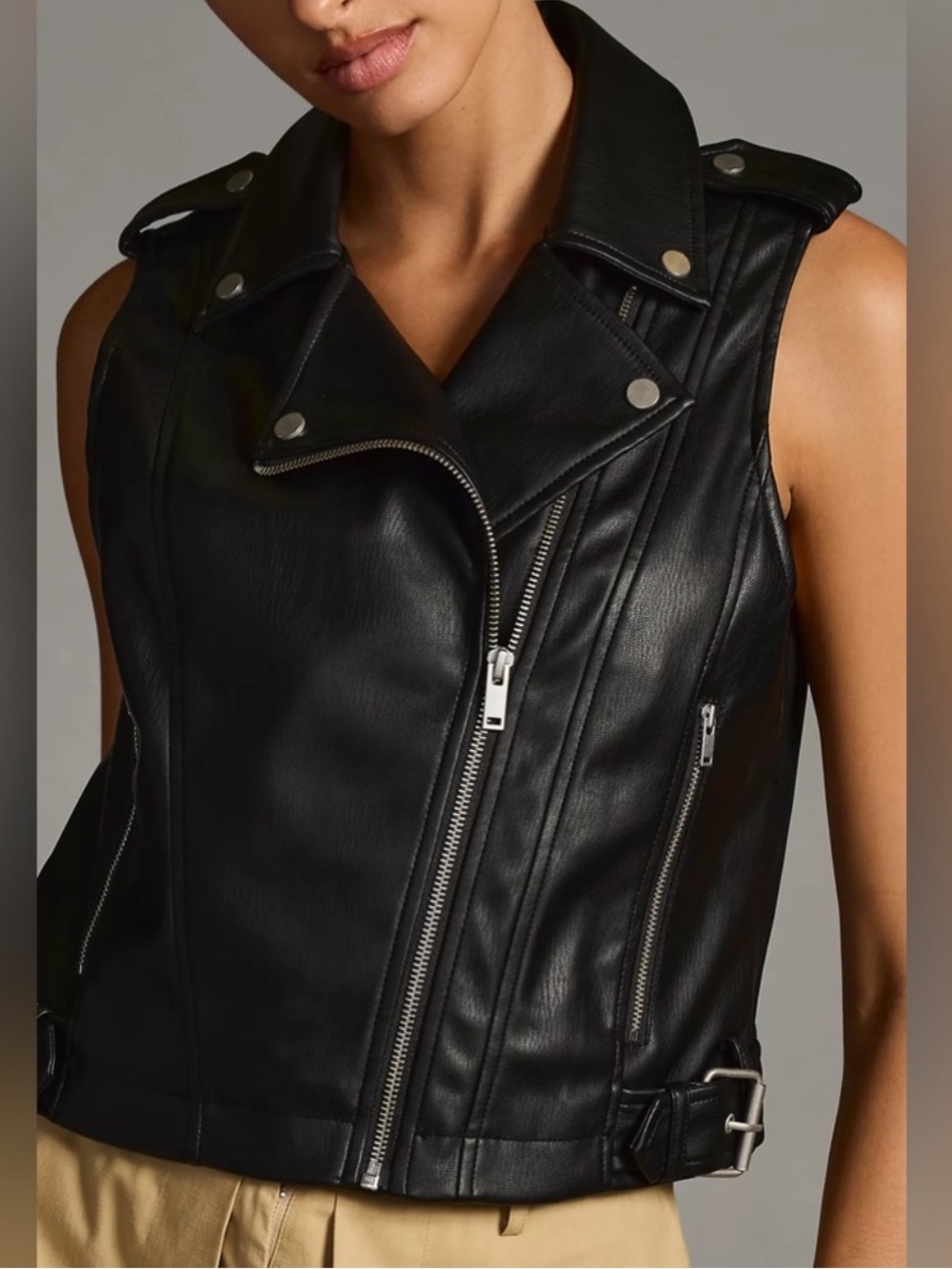 Anthropologie Women’s XXS Faux Leather Cropped Sleveless Moto Jacket Festival